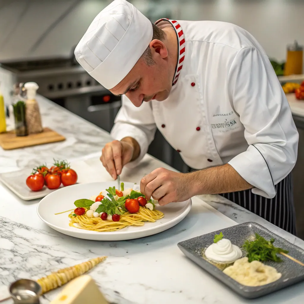 Chef crafting special pasta dish