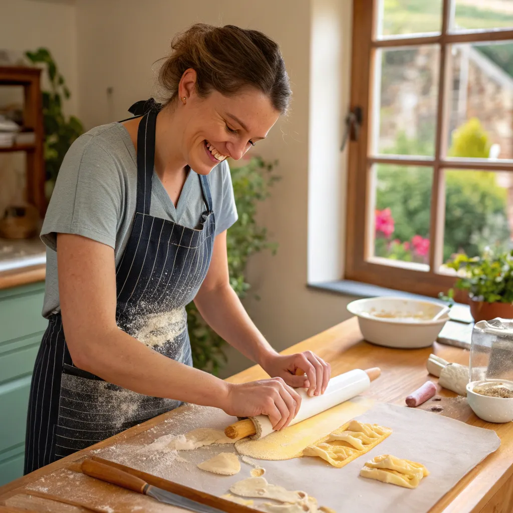 A picture of Julia enjoying pasta making