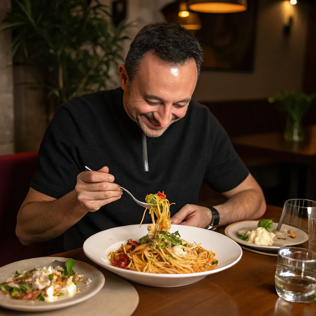 Mark enjoying his pasta creations